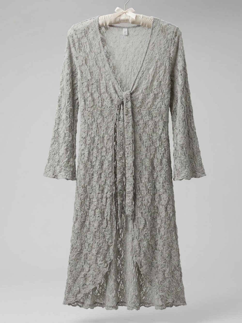 CAbi WOMENS LONG FLORAL LACE DUSTER CARDIGAN GRAY SMALL